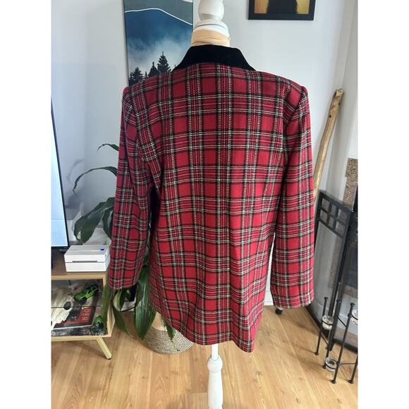 VTG Sag Harbor Petite blazer red black tartan plaid Women’s Size 10 Preppy 90’s - Picture 3 of 9